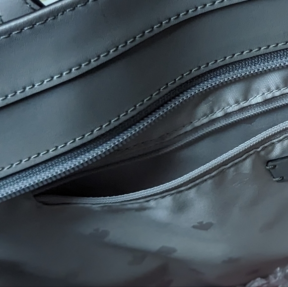 GUC Kate Spade large leather lavender tote zip top gray glitter flower charm - Picture 5 of 16